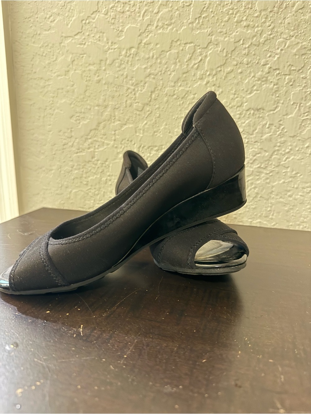 Women's Black Peep-Toe Wedge Dress Shoes